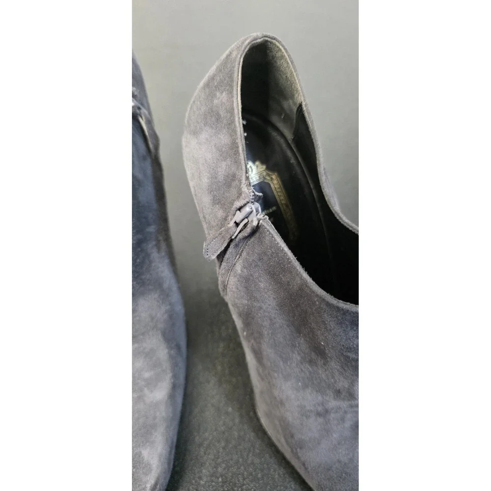 Christian‎ Dior Charcoal Gray Suede Boot Booties 36 Side Zip 4in Heels Classy